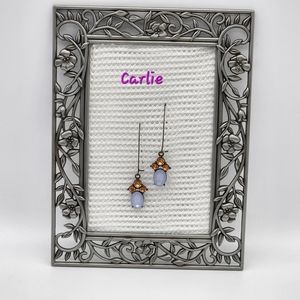 Plunder Carlie Earrings Antique Gold with Peach & Milky Blue Gems